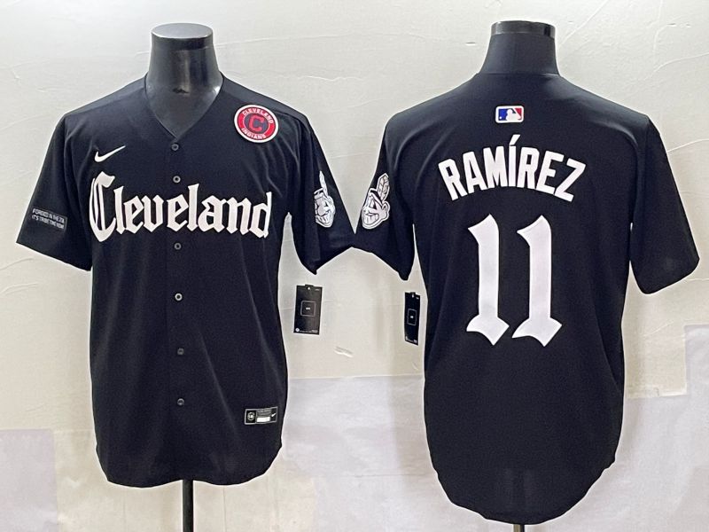 Men 2025 Cleveland Indians #11 Ramirez Black Five generations Joint Name Nike MLB Jersey style 14